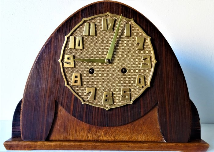 H. Marchal Art Nouveau School clock – H.Marchal La Haye – Brons (verguld/verzilverd/gepatineerd/koud geschilderd), Hout, Coromandel, Hout, Eiken, Messing – Begin 20e eeuw