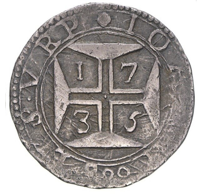 Mozambique portugais. D. Jean (1706-1750). 800 Reis 1735 - G A - Governo da Índia - Extremamente Raro