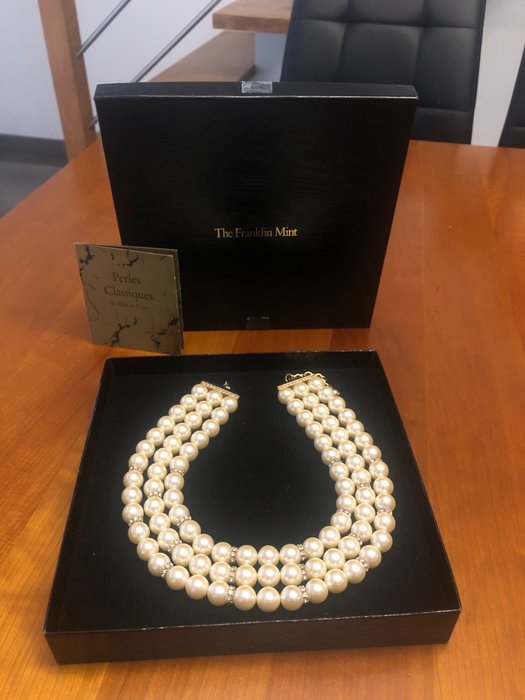 Shakira Caine for Franklin Mint - Collier perles classique (1) - Perles cristal autrichien plaqué or 22 carats avec certificat