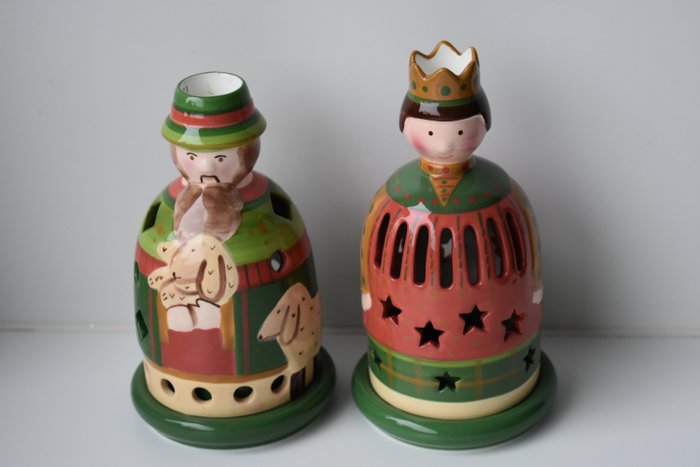 Villeroy & Boch - Tartan Christmas Story - Candelita / portavelas original - rey y pastor con oveja (2) - Porcelana