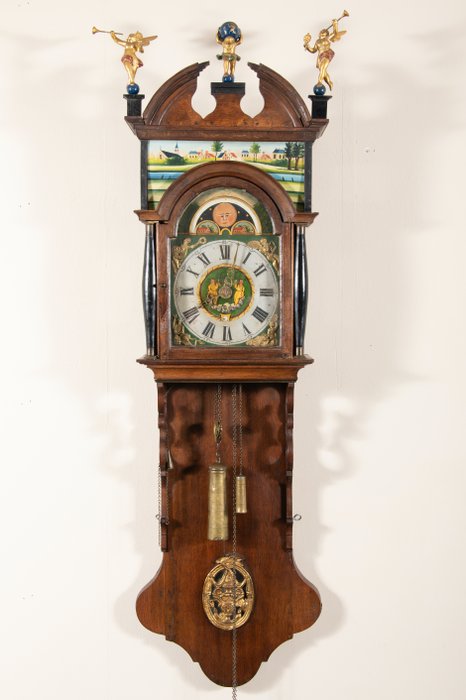 Horloge arrière frisonne à double capuchon - van der Ploeg - Bois, chêne - Première moitié du XIXe siècle