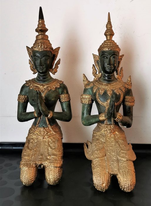 Grandes Guardiões do Templo Tailandês (2) - Bronze sólido - Tailândia - Século XXI