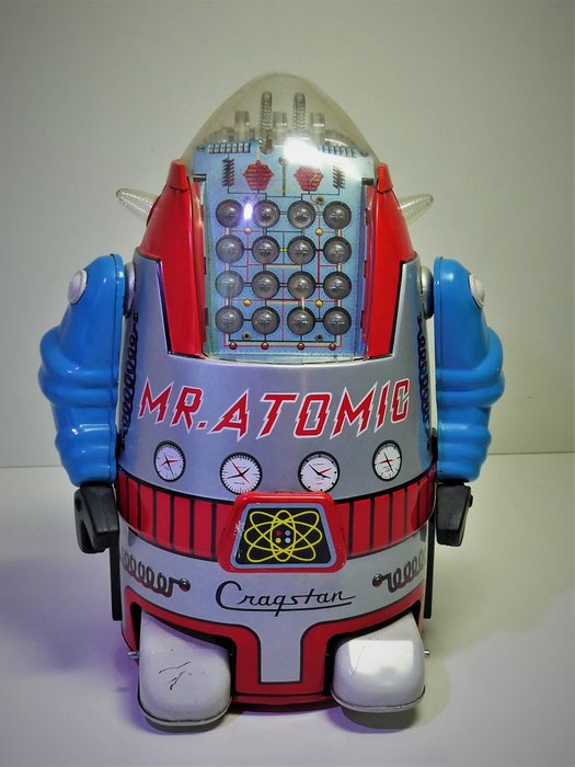 Wind-up Tin Toy Robot Mr Atomic Silver Made in Japan Free Shipping from Japan 