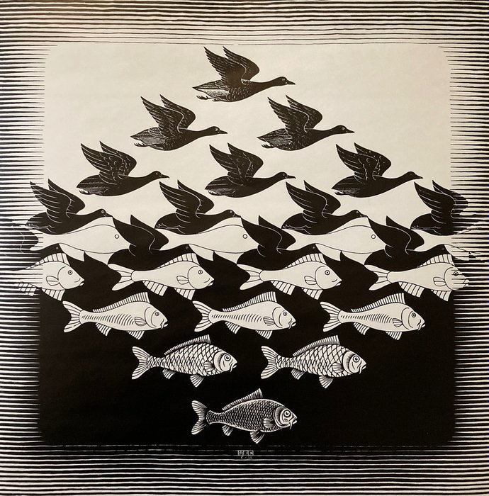Naar M.C. Escher [1898 - 1972] - Lucht en Water - Sky and Water - Luft und Wasser - Le Ciel et la Mer