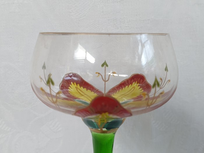 Preview of the first image of Meyr's Neffe (Adolf bei Winterberg) - Art Nouveau liqueur glass with enamel painting.