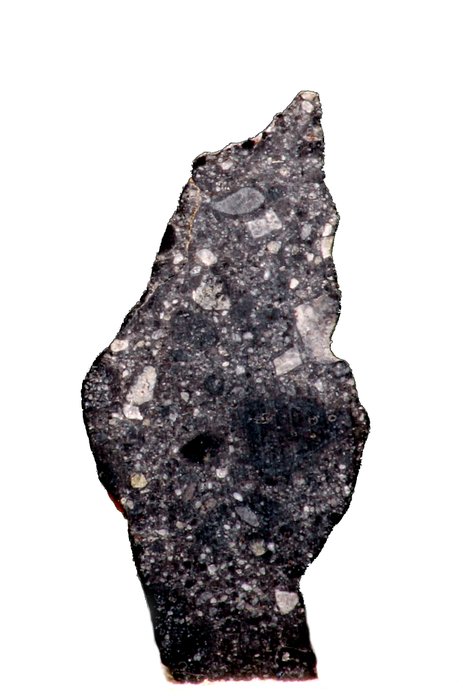 Κορυφαίο "Black Beauty" NWA 11921 MARTIAN METEORITE Polymict Breccia Φέτα - 11×7×0.5 mm - 0.092 g - (1)