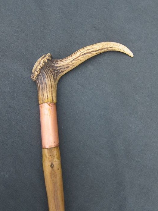 Walking stick with a staghorn grip - Wood, stag horn, hawthorn - Approx. 1920