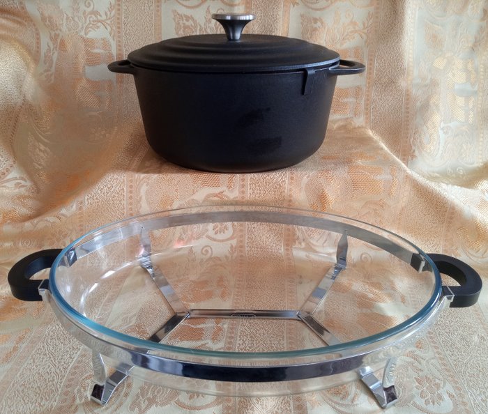 Vivo Villeroy&Boch Group -Pyrex-Bodum - 铸铁砂锅玻璃烤盘，带支架 (2) - 铸铁-玻璃-不锈钢