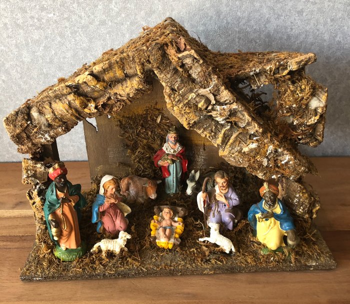 Antikke nativity scene figurer Made Italy (1) - Romansk stil - Plast, Træ