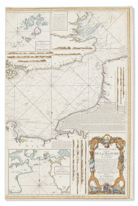 歐洲, English Channel; J.B Degaulle - Nouvelle carte reduite de la manche de Bretagne en trois feuilles - 1761-1780
