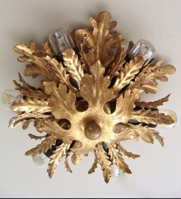 Banci Firenze - Ceiling lamp, gold-colored plafonnière with leaf motif - Mid-Century Modern