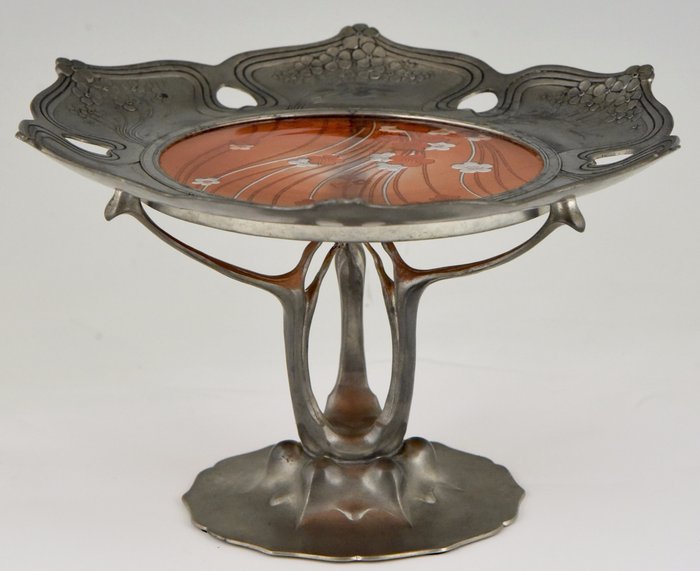Image 3 of Orivit, Val Saint Lambert - Art Nouveau bowl in tin and etched glass
