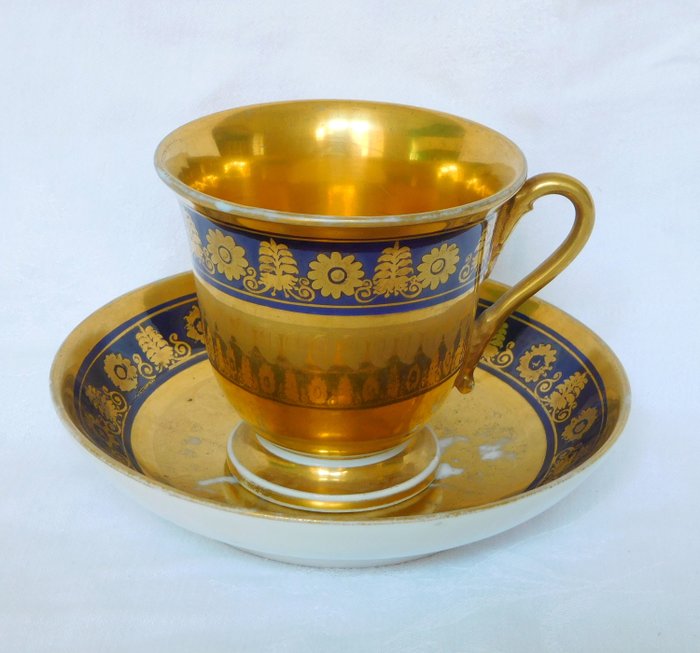Porcelaine de Paris, Darte Frères - Empire-kauden siniset ja kultaiset kahvikupit noin 1805 - signeerattu - Keisarikunta - Posliini