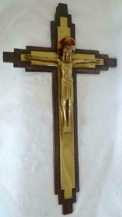 E.Hoffer - 装饰艺术耶稣受难像 - 黄铜色