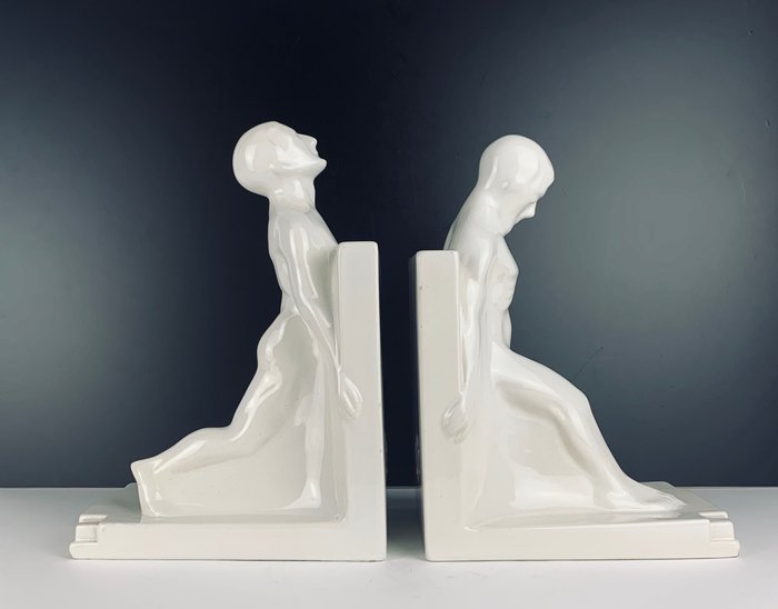Large pair of Art Deco Nude Males bookends by Godefridus Boonekamp