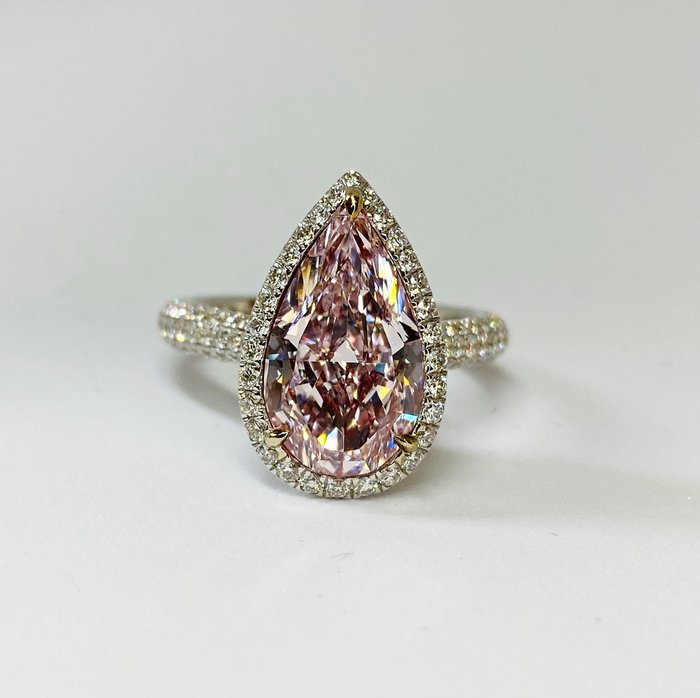 18 kt. White gold - Ring - 3.40 ct Fancy Light Pink diamond - Diamond
