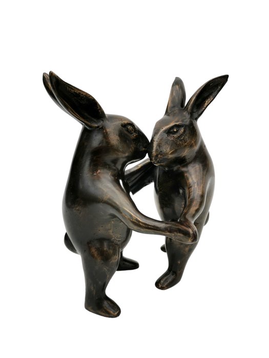 Figurine - dancing rabbits - Bronze