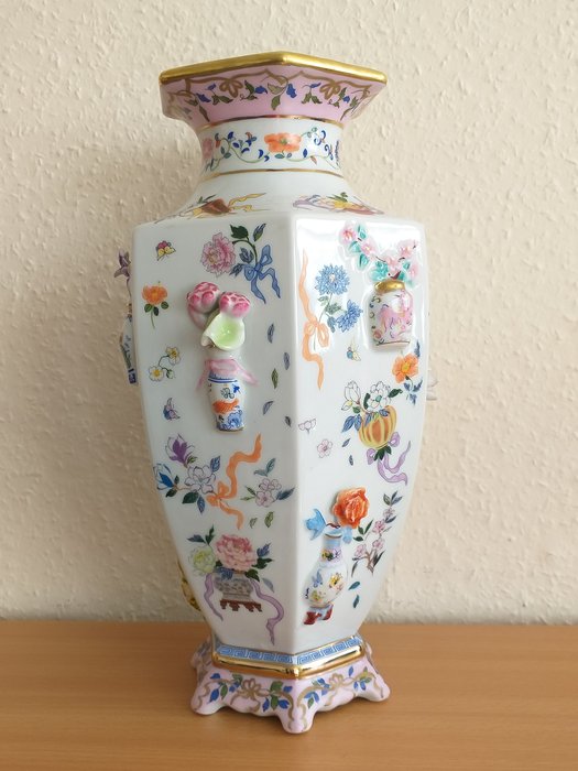 Dawen Wang - Franklin Mint - Vase aux cent fleurs - Plaqué or, Porcelaine