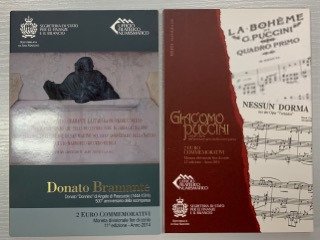 圣玛利诺. 2 Euro 2014  "Bramante" + "Puccini" (2 monnaies)  (没有保留价)