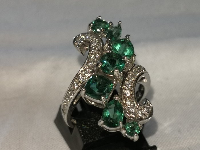 925 Silber - Ring Smaragd - klare Steine DQCZ