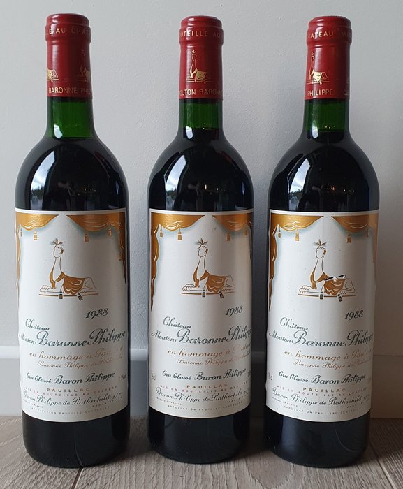 1988 Château Mouton Baronne Philippe de Rothschild "en hommage à Pauline" - Pauillac 5ème Grand Cru Classé - 3 Bottles (0.75L)
