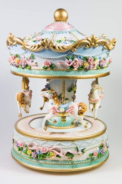 Carousel merry-go-round with music box music box - Polystone Porcelain