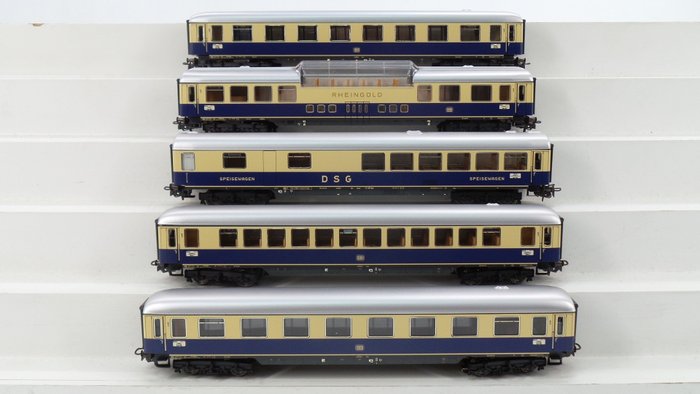 Märklin H0 - 40850 - Σετ μεταφοράς επιβατών - 5 καροτσάκια κασσίτερου Rheingold, 1ης κατηγορίας, πανόραμα και τραπεζαρία - DB