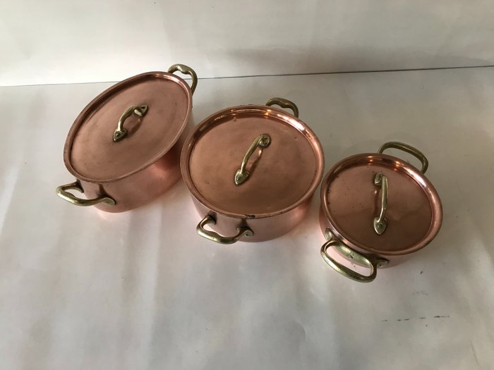 (6) Brass, - Catawiki pots Cooking - - set Sartel Copper Inocuivre