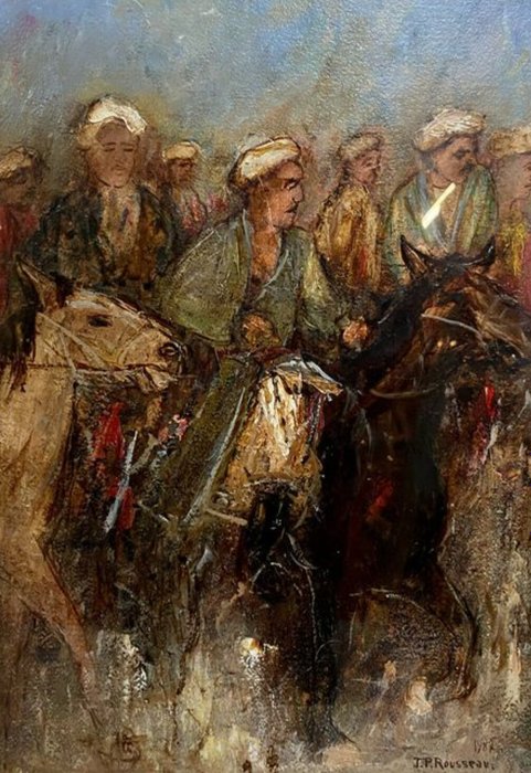 Jean Pierre Rousseau (XXe) - Dipinto, Cavalieri della steppa in Afghanistan