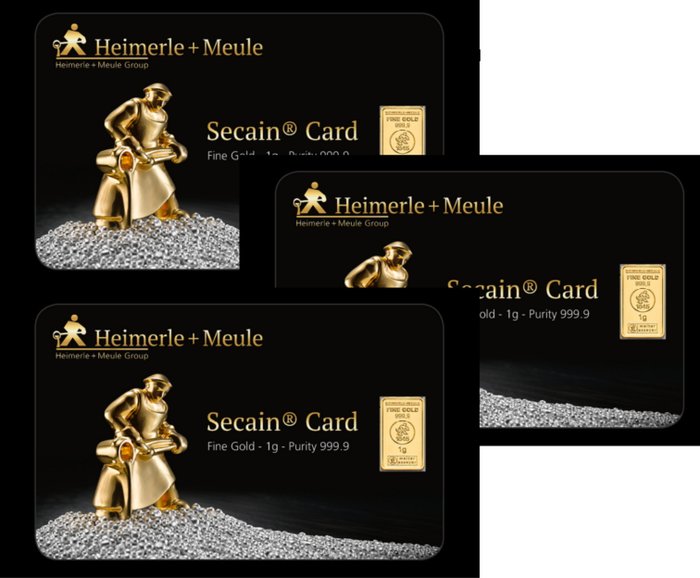 3 x 1 Gramm - Gold .999 - Heimerle & Meule Deutschland Secain Card Goldbarren - Versiegelt