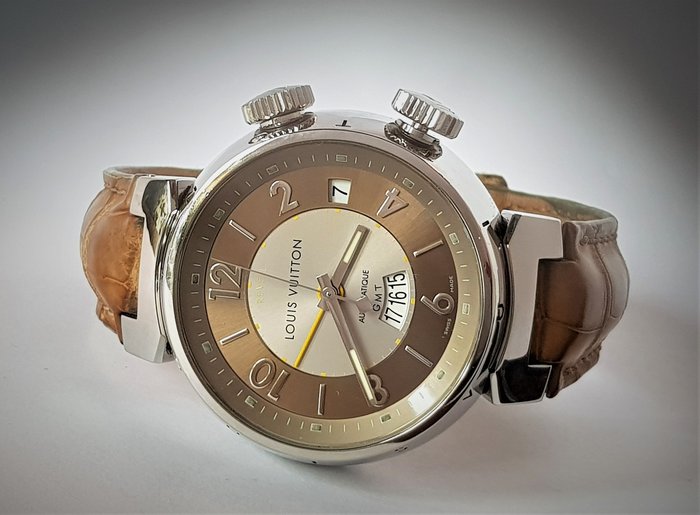 Louis Vuitton Tambour 41mm Steel Leather Brown Dial Automatic Mens