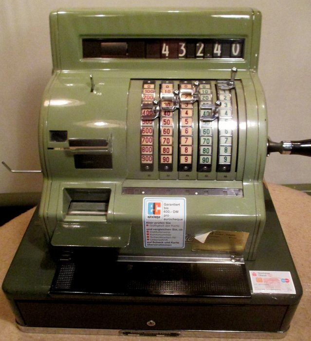 National - Caja registradora mecánica vintage alrededor de 1957 - Hierro (fundido/forjado), Vidrio