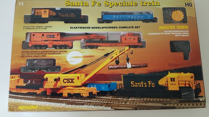 Mehano H0 - T356 - Train set - with diesel locomotive, 4 freight carriages,  tracks and power supply - Santa Fe - Catawiki