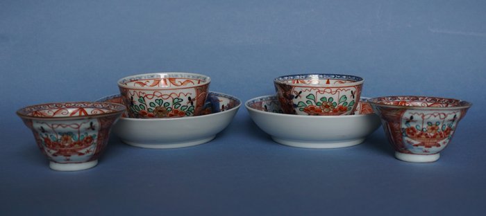 2 sets kop en schotelen 2 kopjes Chinees Qianlong porselein (6) - Amsterdams Bont - Porselein - bloemenmanden - China - Qianlong (1736-1795)