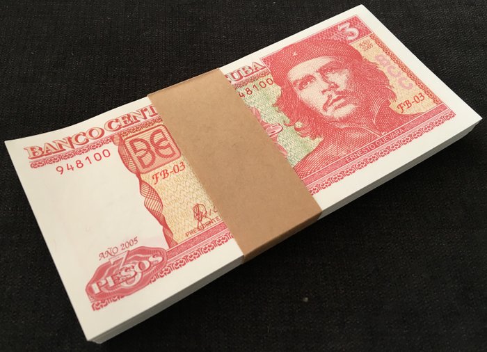 Κούβα. - 100 x 3 Peso 2005 - Pick 127b - Original bundle  (χωρίς τιμή ασφαλείας)