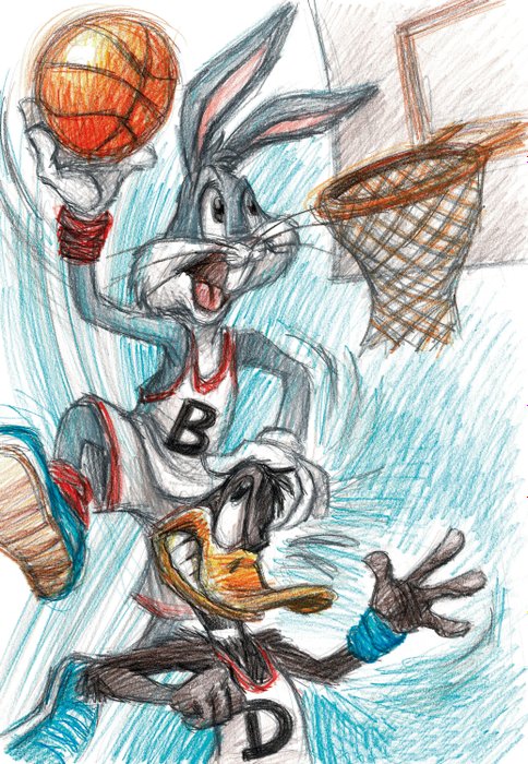 Bugs Bunny and Daffy Duck Playing Basketball - Looney Tunes - Giclée Signed By Joan Vizcarra - Brezentowy