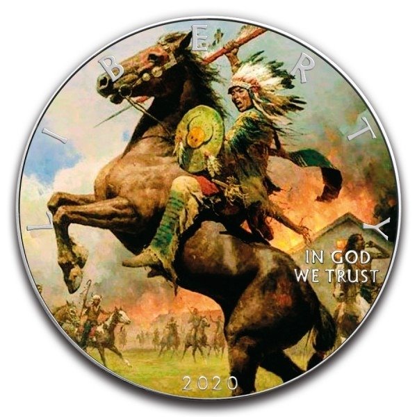 États-Unis. 1 Dollar 2020 Silver Eagle War Path Colorized - 1 oz