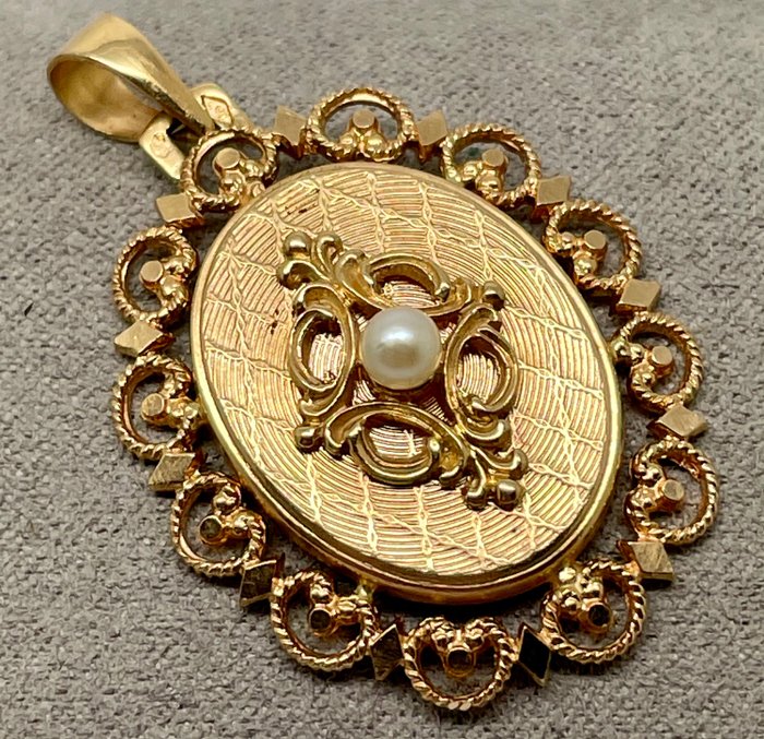 18 carats Or jaune - Pendentif Ancien vers 1930 "no reserve price" Perle 3.2 mm
