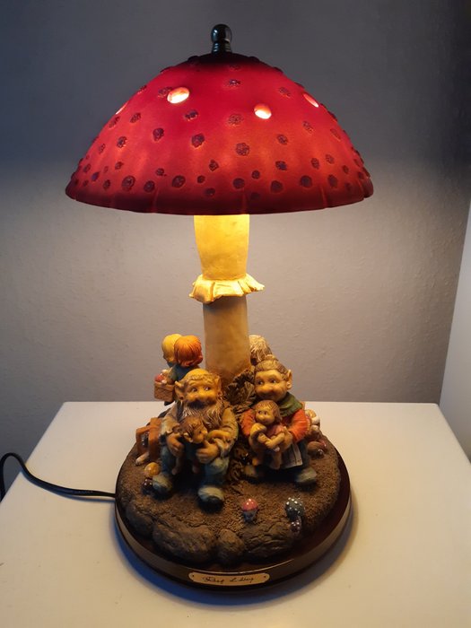 Rolf Lidberg paddestoel lamp trollen familie 38cm handgemaakt , RBA 5000-2288 - polyresin, kunsthars