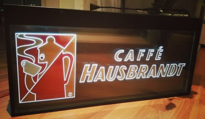 Beleuchtetes Schild "Caffè Hausbrandt" - 1980er Jahre - Metall / Glas