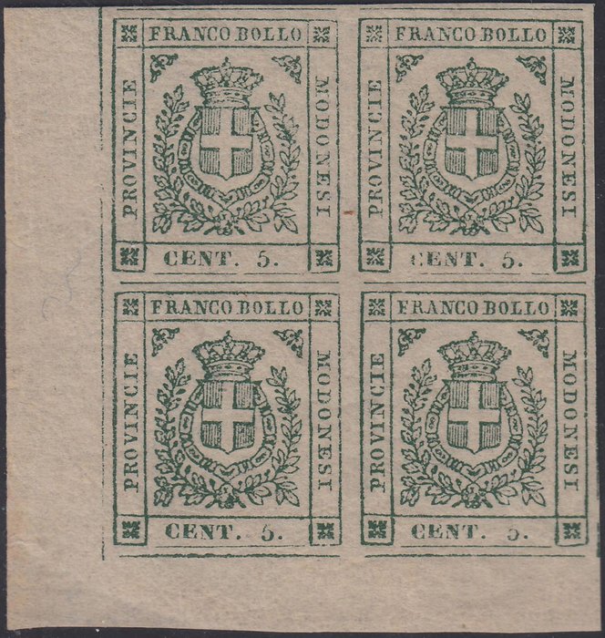 Anciens états italiens - Modène 1859 - Provisional Government, c. 5 green, block of 4 pieces (block of four) - n. 12