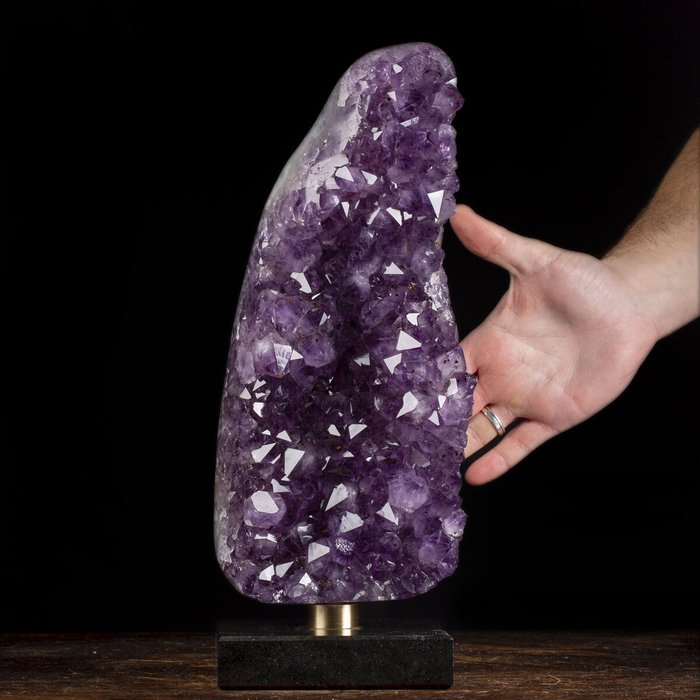 紫水晶 Druzy 深紫色 大理石和黄铜底座 - 360×150×140 mm - 6110 g
