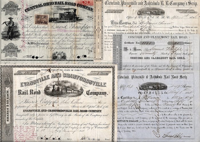 Stock Certificate Cleveland Painesville and Ashtabula Railroad 