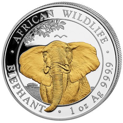 Somalie. 100 Schilling 2021 African Wildlife Elefant gilded 1 OZ