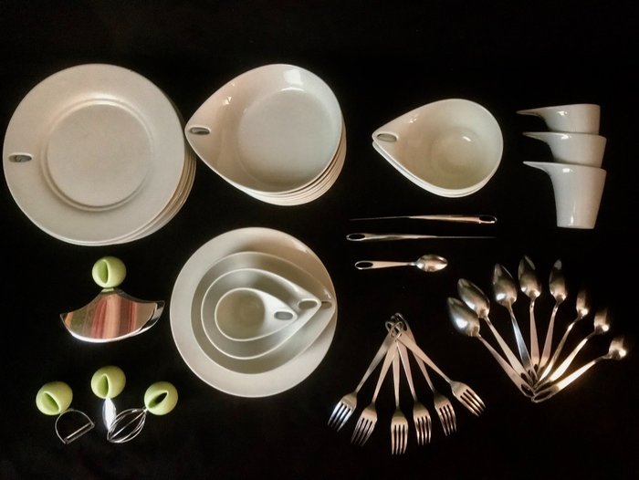 Philippe Starck - Alessi Officina - Serwis stołowy - Współczesny - Porcelana, Stal (nierdzewna)
