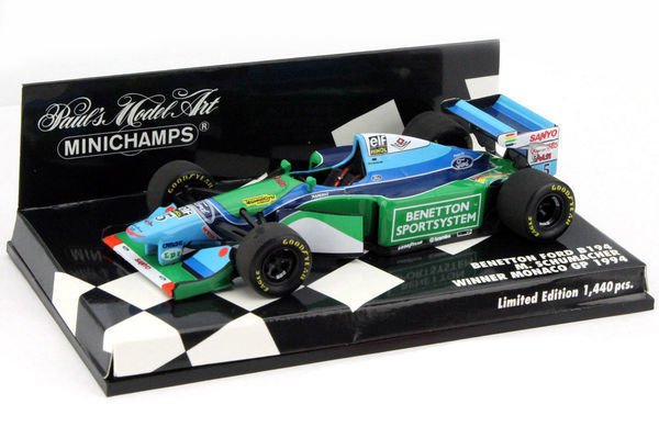 Minichamps 1:43 - 1 - Modell racerbil - Benetton Ford B194 M. Schumacher Winner Monaco GP 1994 - Limited Edition på 1.440 stk.
