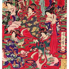 Original woodblock print triptych - Washi paper - Banquet - - Catawiki