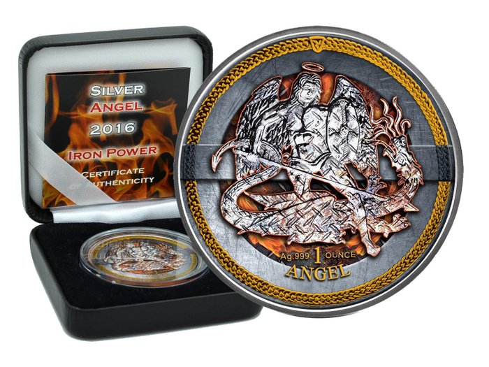 Isle of Man (Crown dependency). Angel 2016 - Silver Angel - Iron Power Edition color - 1 oz