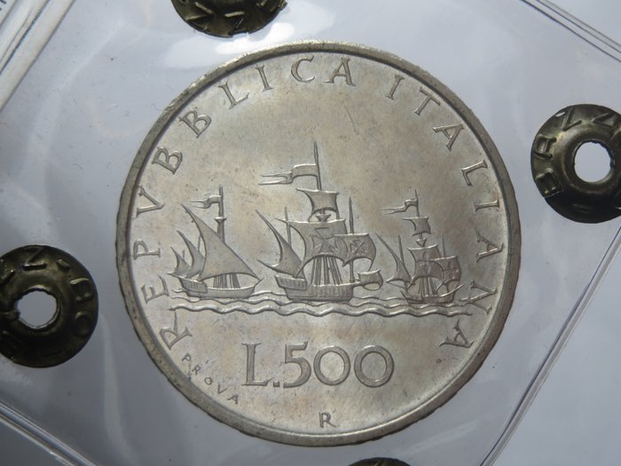 Italy, Italian Republic. 500 Lire 1957 "Bandiere controvento" - PROVA