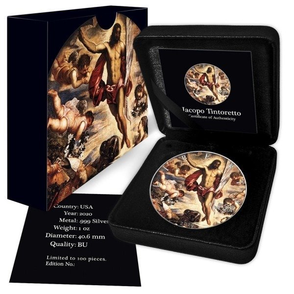 États-Unis. 1 Dollar 2020 Silver Eagle Tintoretto Jesus Painting - 1 oz